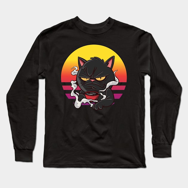 Retro Cat Coffee Long Sleeve T-Shirt by seniart